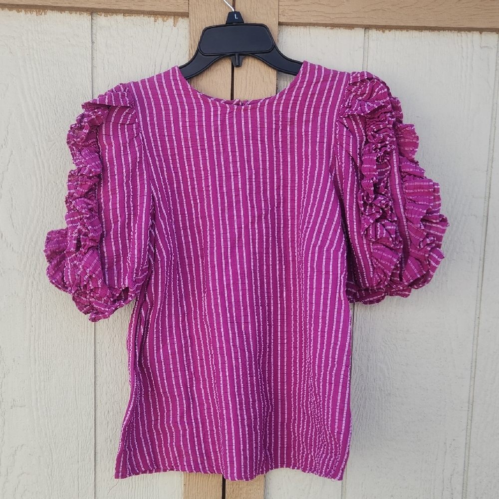 Happy X Nature Cascade Puff Sleeve Boho Glam Chic Embroidered Top Medium Bright